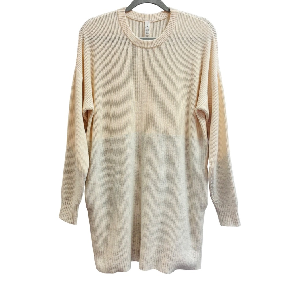 Lululemon Oversized Tunic Sweater XL Cream Grey Cashmere Wool Blend Pockets